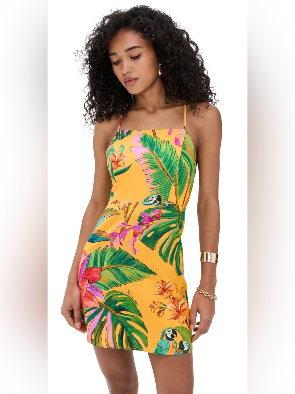 EUC Farm Rio Tropical Yellow Floral Slip Dress Sz Small